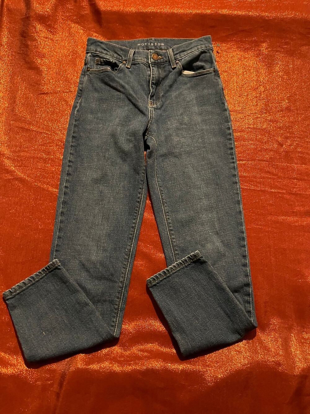 Mott & Bow Jeans Womens 25 Mom High Rise Straight Leg Blue Denim Ankle Cuffed